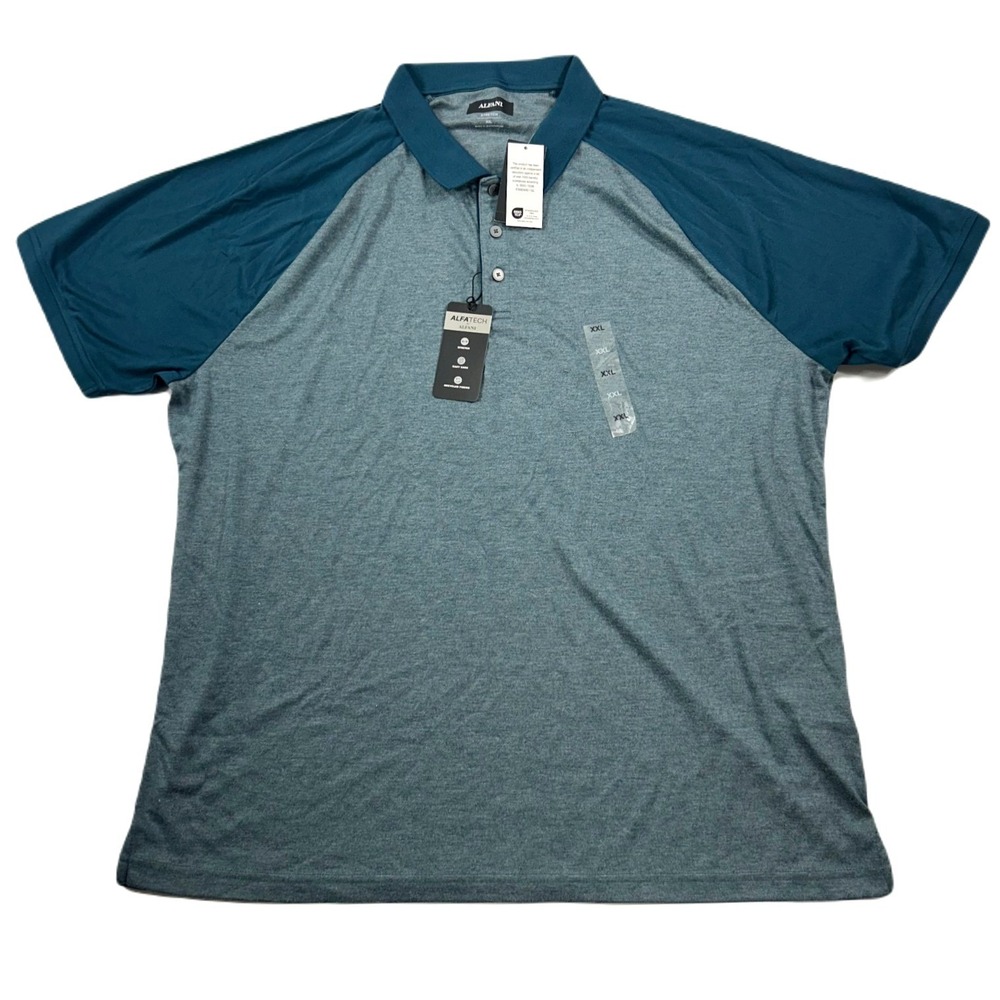 Alfani‎ AlfaTech Polo Mens 2XL Dark Kale Green Color block Stetch NEW